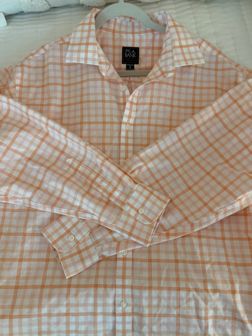 Jos. A. Bank Traveler Men’s XL Orange Pink Plaid Long Sleeve Button-Down Shirt